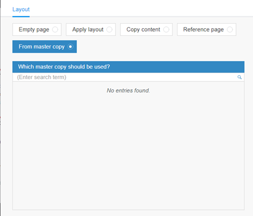 Creating a new page - From master copy