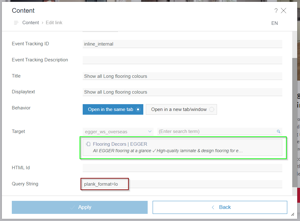 Internal Link with Query String