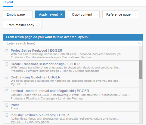 Creating a new page - Apply Layout