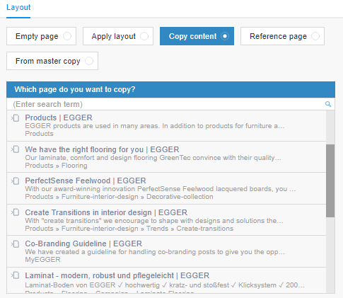 Creating a new page - Copy the Content
