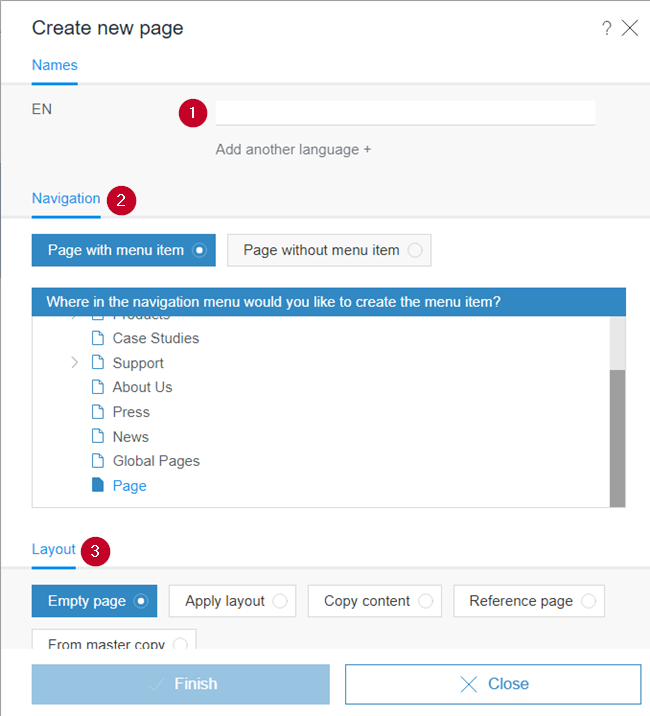 Creating a new page