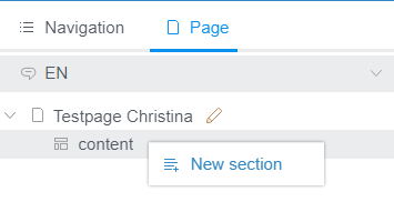 Creating a new page - Add Section